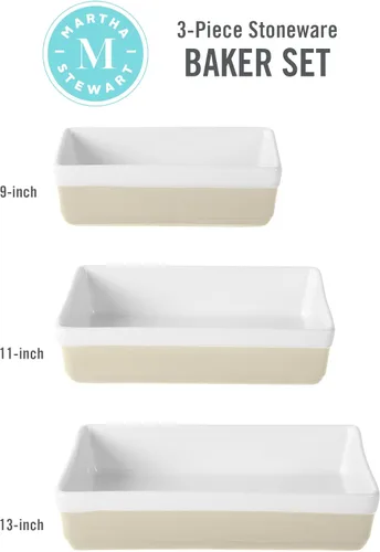 Miniatura 3 de Martha Stewart Juego de 3 piezas de cerámica para horno y mesa – Juego de cacerola y fuente para hornear – Gris – Cerámica resistente apta