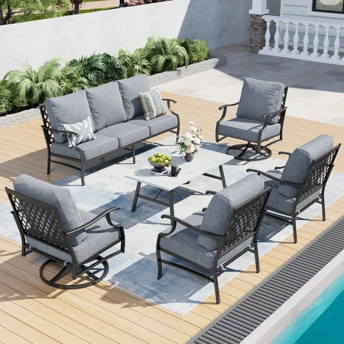 Miniatura 40 de SUNSHINE VALLEY Juego de muebles de patio al aire libre de 7 piezas, moderno juego de conversación de patio exterior con cojín extra grueso de 5.75
