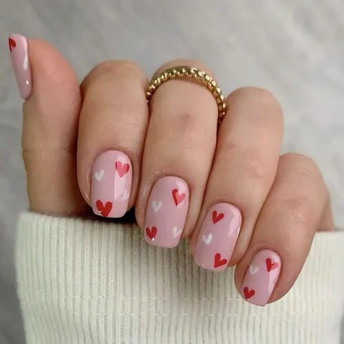 Miniatura 27 de Uñas postizas a presión para San Valentín, uñas postizas cortas cuadradas MABKJLF nude con diseños de labios, cobertura completa, pegamento