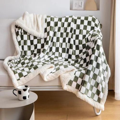 Miniatura 13 de LOMAO - Manta de sherpa de forro polar con patrón a cuadros, suave y gruesa, lujosa, cálida y acogedora para sofá, cama o sillón, para todas
