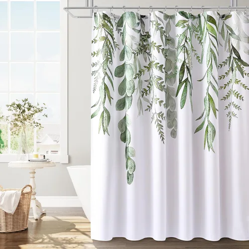 Miniatura 34 de BOODII Cortinas de ducha negras de 36 x 72 pulgadas, cortina de ducha de eucalipto de primavera para baño, cortina de baño con textura de flameado