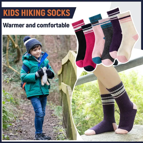 Miniatura 10 de Calcetines de senderismo de lana merino para niños y niñas, calcetines térmicos cálidos para botas de invierno, 6 pares