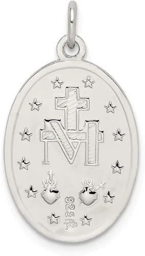 Miniatura 3 de Medalla de plata de ley 925 maciza con dije de Virgen María Pray for Us de 0945in x 0512in Metal