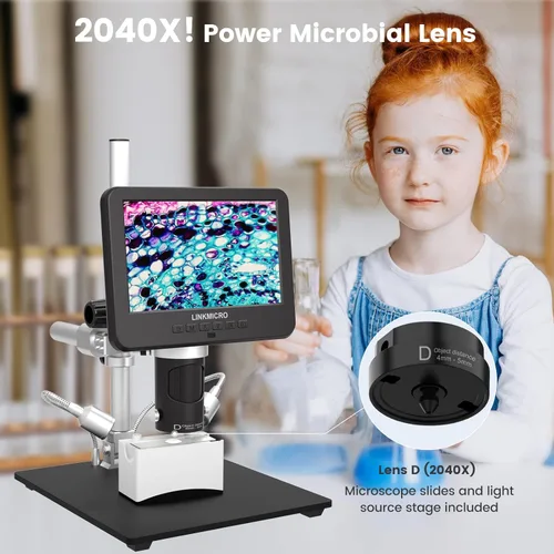 Miniatura 7 de LM246MS Microscopio digital HDMI de 3 lentes de 7 pulgadas para soldar, soporte de brazo de brazo de pluma de 13 pulgadas, video UHD 2160P 2000X