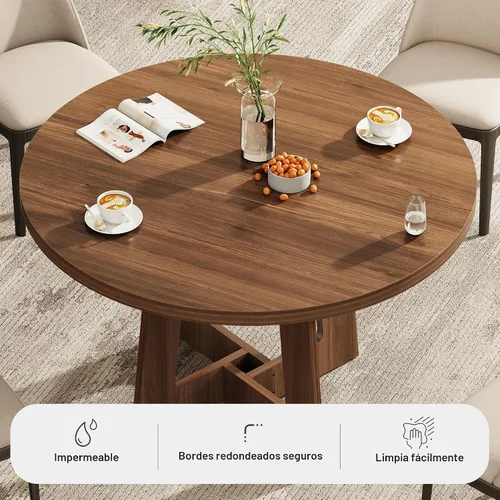 Miniatura 3 de Mesa de comedor redonda para 4, mesa de comedor de madera, mesa de cocina circular para el hogar, comedor, cocina, sala de estar (marrón nogal)