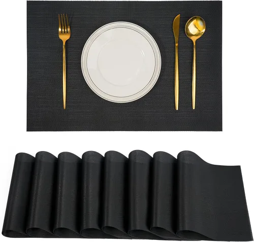 Miniatura 29 de Juego de 6 manteles individuales, antideslizantes, tejido de PVC, fáciles de limpiar, resistentes al calor, para cocina, comedor, decoración Beige