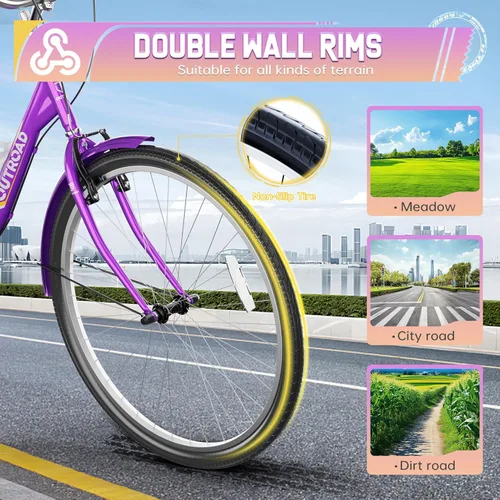Miniatura 5 de Triciclo para adultos de 1 velocidad, bicicletas de 3 ruedas de 24 pulgadas con canasta grande, bicicleta de crucero para mujeres/hombres/personas