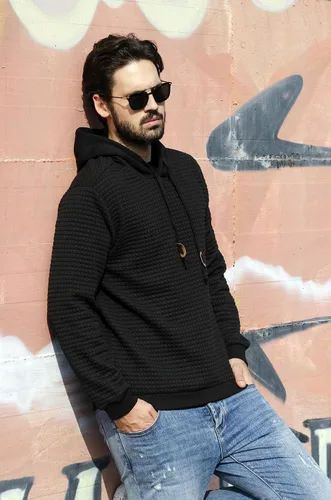 Miniatura 2 de COOFANDY - Sudadera hipster de manga larga para hombre, con capucha, de tela jacquard, sin botones y a cuadros, para el gimnasio