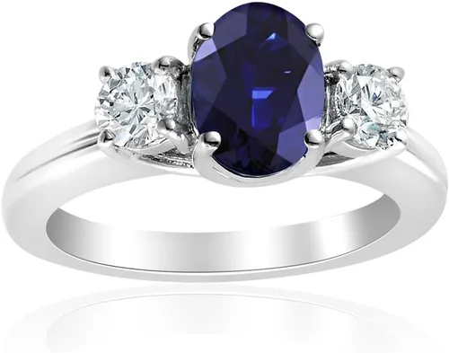 Miniatura 2 de Voss+Agin 2.00CTW Anillo de oro blanco de 14 k con diamantes y zafiro genuino con 3 piedras (6), Piedra preciosa, metal, zafiro azul, diamante blanco