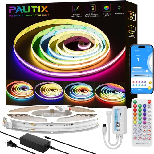 Miniatura 12 de PAUTIX Tira de luces LED RGB Smart IC COB, 6.56 pies/6.6 ft direccionable con certificación UL de 24 V, cinta flexible de color multicolor, funciona