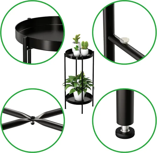 Miniatura 2 de OVICAR Soporte para plantas para interiores y exteriores, organizador de macetas de metal, 2 niveles de alto, estante de almacenamiento para el Negro