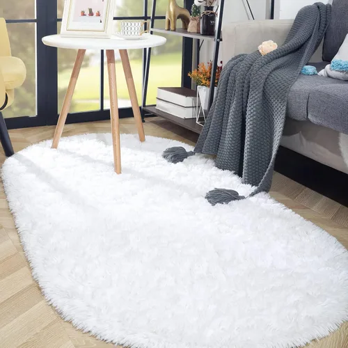 Miniatura 5 de ISEAU Alfombra ovalada esponjosa, moderna alfombra de felpa lanuda para dormitorio de niños, extra cómoda, bonita, alfombra de noche para habitación