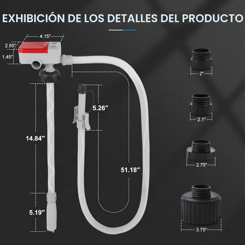 Miniatura 7 de Bomba de transferencia de combustible con sensor de parada automática y adaptador de 4 tanques, manguera de 3.2GPM 51 pulgadas, bomba de gasolina