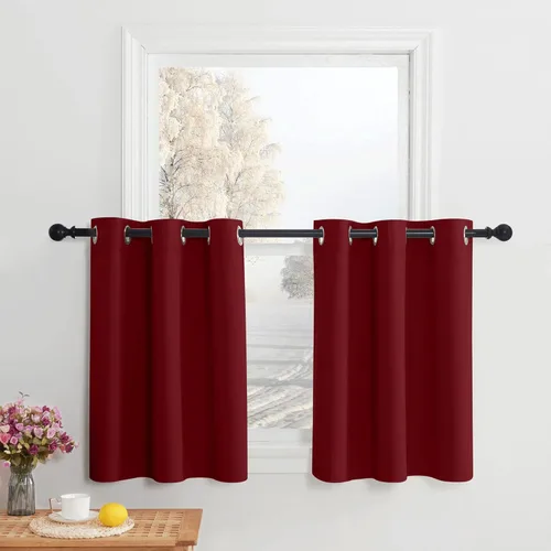 Miniatura 19 de NICETOWN Cortinas opacas de cocina para ventana sobre el fregadero, aislamiento térmico, decoración del hogar, pequeños niveles opacos con ojales