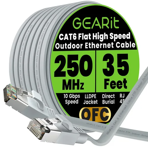 Miniatura 38 de GEARit Cable Ethernet plano Cat 6 para exteriores (15 pies, negro) Chaqueta LLDPE clasificada para entierro directo – Cat6 blindado FTP 10Gbps