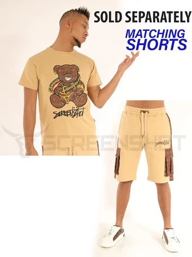Miniatura 7 de SCREENSHOT Pantalones cortos de forro polar para hombre Urban NYC Hip Hop Utility Fit Premium Varsity Street Fashion Sweatshorts acanalados