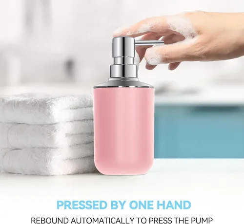 Miniatura 4 de Juego de 2 accesorios de baño rosa, accesorios de baño rosas, dispensador de jabón de plástico y soporte para cepillo de dientes, decoración de baño
