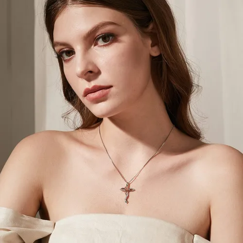 Miniatura 3 de ZDaoBen Star Cross Necklace Angel Wing Infinity Cross Pendant 925 Sterling Silver CZ Diamond Cross Necklace Women Birthstone Cubic Zirconia Cross