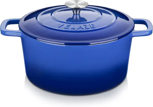Velaze Olla Holandesa Esmaltada de 6 QT con Tapa, Olla Holandesa de Hierro Fundido con Asas Dobles para Hornear Pan de Masa Madre, Cocinar, Azul