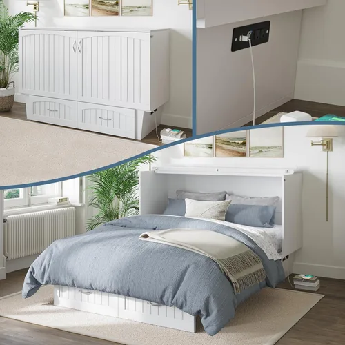 Miniatura 29 de AFI, Nantucket - Cómoda de cama Murphy de tamaño matrimonial con colchón, cajón de almacenamiento y cargador USB integrado, color blanco