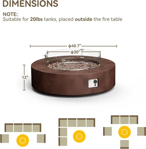 Miniatura 5 de COSIEST Mesa de café con fogata a propano para exteriores con base redonda de 40.5 pulgadas en bronce oscuro, calefactor de patio certificado