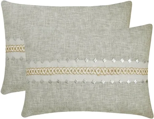 Miniatura 5 de The HomeCentric Funda de almohada lumbar decorativa gris de 12 x 20 pulgadas, encaje de yute y lino, yute, almohada oblonga de lentejuelas hechas a