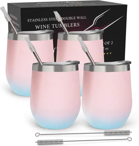 Miniatura 20 de CHILLOUT LIFE Vasos Térmicos de Vino de Acero Inoxidable de 12 oz Paquete de 2 - Vasos de Vino con Aislamiento al Vacío de Doble Pared con Tapas
