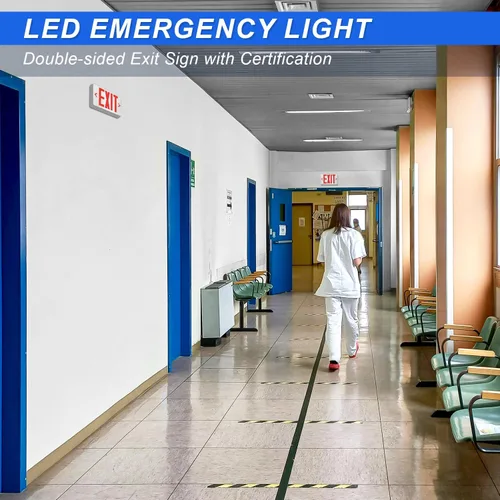 Miniatura 8 de Señal de salida con luz de emergencia, luz LED de salida con batería de respaldo, letra roja de doble cara, luz comercial de salida de emergencia