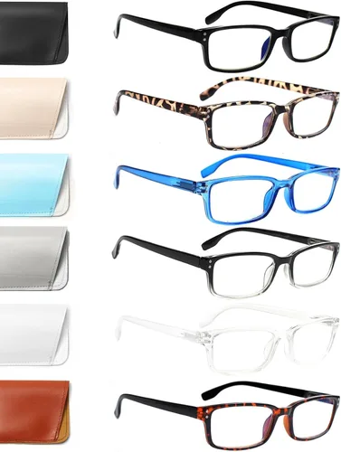 Miniatura 14 de Kerecsen Paquete de 6 gafas de lectura con bloqueo de luz azul, lectores con bisagra de resorte para hombres y mujeres, anteojos para computadora 6