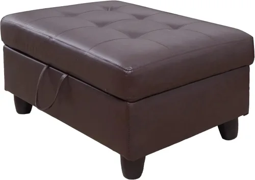 Miniatura 5 de Almacenamiento otomano, 35 pulgadas de ancho, mesa de centro moderna de mediados de siglo, reposapiés otomano, taburete de cuero sintético a rayas