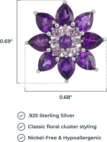 Miniatura 3 de Pendientes de tuerca de plata de ley 925 chapada en rodio con forma de amatista púrpura genuina de 34 pulgadas, Metal Gema, Amatista