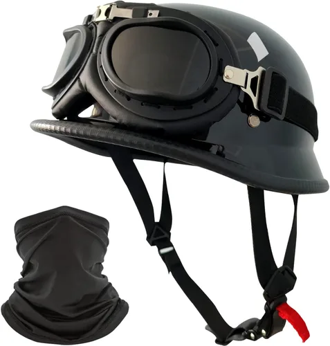 Miniatura 7 de Casco de motocicleta de estilo alemán, casco de media carcasa con diseño de calavera, casco para adultos hombres y mujeres, casco de media carcasa