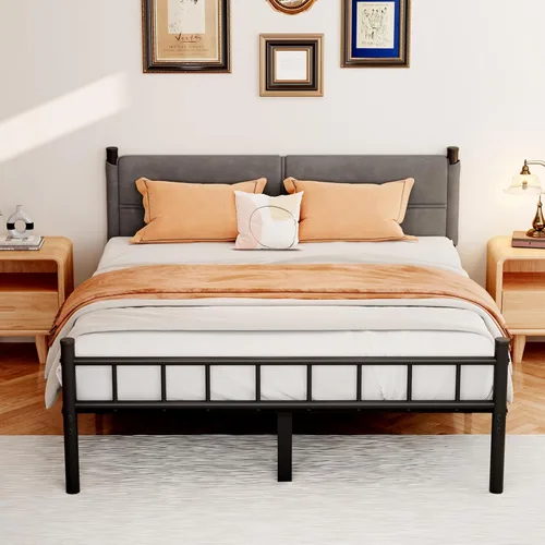 Miniatura 13 de Base de cama metálica, base de cama tamaño individual de 14 pulgadas con espacio de almacenamiento, base de colchón resistente y de trabajo pesado