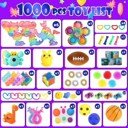 Miniatura 2 de 1000 piezas de paquete de juguetes para juguetear, recuerdos de fiesta a granel para niños, rellenos de calcetines, cofre de caja del tesoro, fiesta