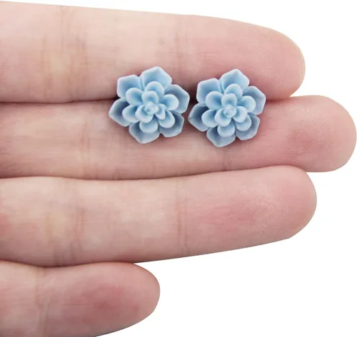Miniatura 9 de Handmade Succulent Earrings 13mm Hypoallergenic 925 Sterling Silver Post Soft Ceramic Resin Stud Earrings for Women Sensitive Ears