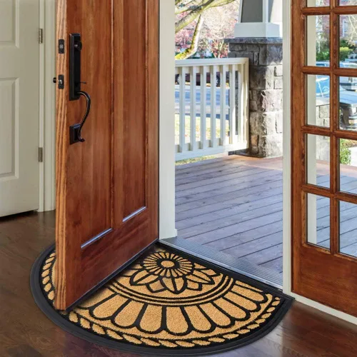 Miniatura 2 de Mibao Tapete semicircular para puerta, tapete antideslizante de bienvenida para entrada, tapetes de goma duraderos, felpudo de bajo perfil Amarillo