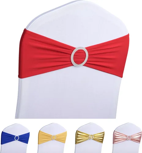 Miniatura 20 de LEBENGURU Bandas para silla de elastano doradas, 30 lazos elásticos de alta calidad con deslizadores para decoración de banquete de boda, fiesta