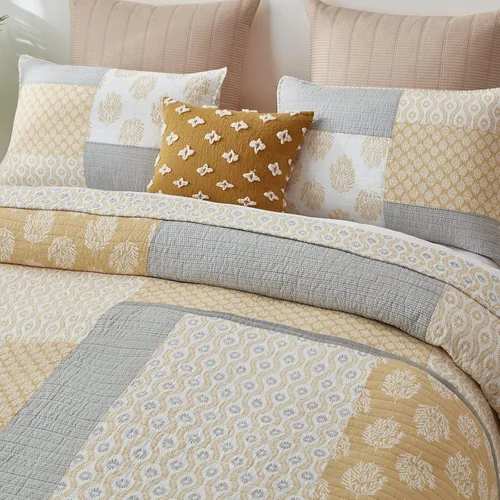 Miniatura 3 de PANGUSHAN Juego de edredón tamaño Queen, 100% algodón, juego de ropa de cama tamaño Queen, juego de edredón reversible floral de retazos