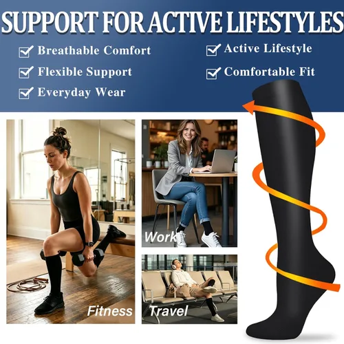 Miniatura 3 de Calcetines de compresión para mujeres y hombres circulación (3 pares) son el mejor apoyo para correr, atletismo, ciclismo, senderismo 01 Negro
