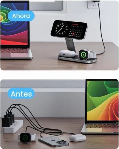 Miniatura 3 de Estación de carga inalámbrica 3 en 1 para dispositivos Apple, soporte de cargador rápido magnético plegable compatible con MagSafe para iPhone negro