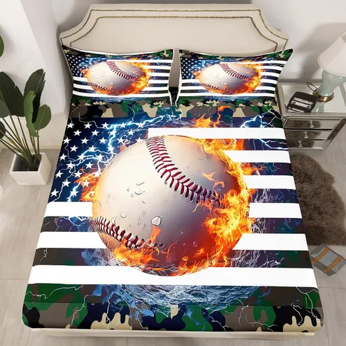 Miniatura 34 de Erosebridal American Flag Fitted Sheet Twin, Hockey Bedding Set United States Sports Games Bed Sheets for Kids Boys Teens Bedroom, Red White