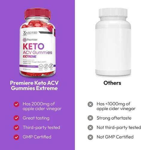 Miniatura 3 de Justified Laboratories Premier Keto ACV Gummies Extreme (2000 mg) – 60 unidades – Formuladas con vinagre de sidra de manzana, folato y vitamina B12