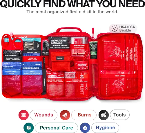 Miniatura 3 de SurviveX Kit Grande de Primeros Auxilios para Automóvil, Viajes y Hogar – Kit de Emergencia para Senderismo, Camping, Mochilerismo y al Aire Libre