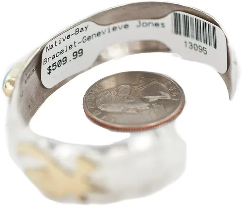 Miniatura 3 de $510Tag 12ktGF Pulsera nativa de turquesa natural de águila navajo con certificación de plata 13095 Hecho por Loma Siiva, Metal Piedra, Turquesa