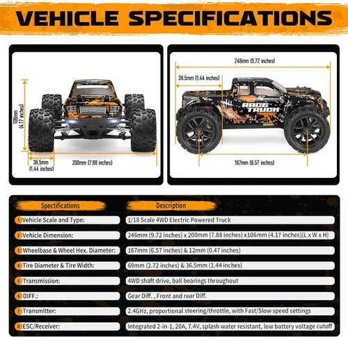 Miniatura 8 de HAIBOXING Camión monstruo RC a escala 1:18 18859 36km/h de velocidad 4X4 todoterreno, autos a control remoto, impermeables, con alimentación