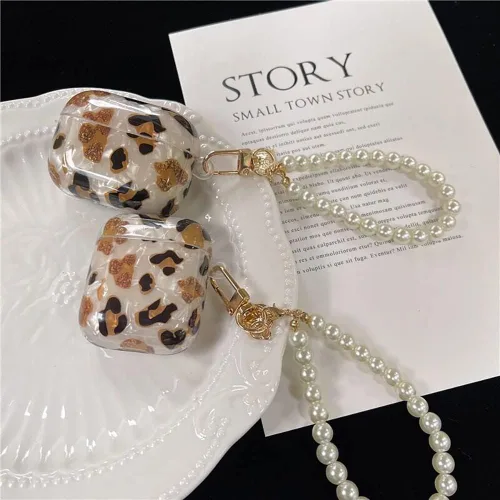 Miniatura 5 de Funda para Airpods de 3ª generación 2021 con llavero de perlas para mujeres y niñas, accesorios compatibles con funda de carga AirPods de 3ª Leopard