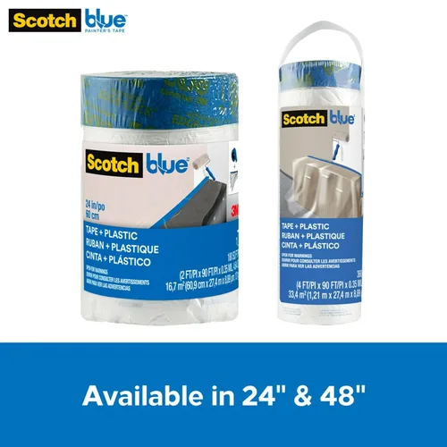 Miniatura 8 de ScotchBlue Cinta de Pintor de Plástico Pre, 48 pulgadas x 30 yardas, cinta y película de enmascarado combinadas en un producto, adherencia estática