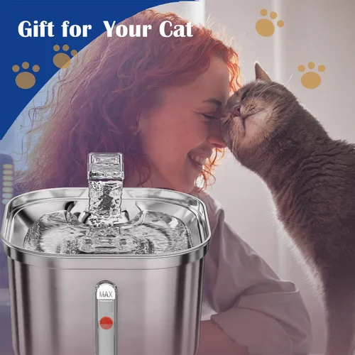 Miniatura 5 de Fuente de agua para gatos Homtyler, fuente de agua para mascotas de acero inoxidable para gatos en interiores, 3 filtros y bomba ultra silenciosa