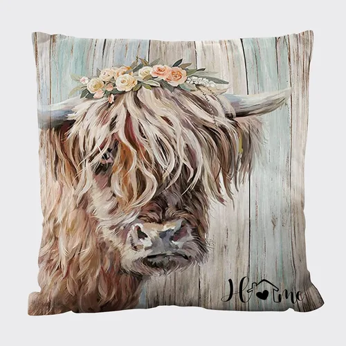 Funda de almohada con diseño de vaca para decoración de casa de campo vintage, para regalos y decoración del hogar, funda de almohada de 18 x 18