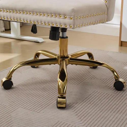 Miniatura 6 de Silla de tocador con respaldo cómodo, silla de oficina en casa con base de metal dorado, sillas modernas tapizadas de terciopelo, sillas de Beige